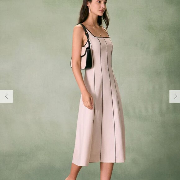 Khaki Square Neck Contrast Midi Dress - Picture 2 of 6